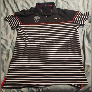 RLX Ralph Lauren Polo Shirt Black Stripe US Open Erin Hills Men's Size Large